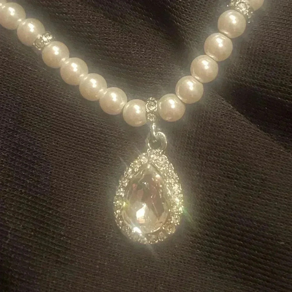 Charter Club Crystal and Faux Pearl Necklace with Matching Earrings - Picture 2 of 5